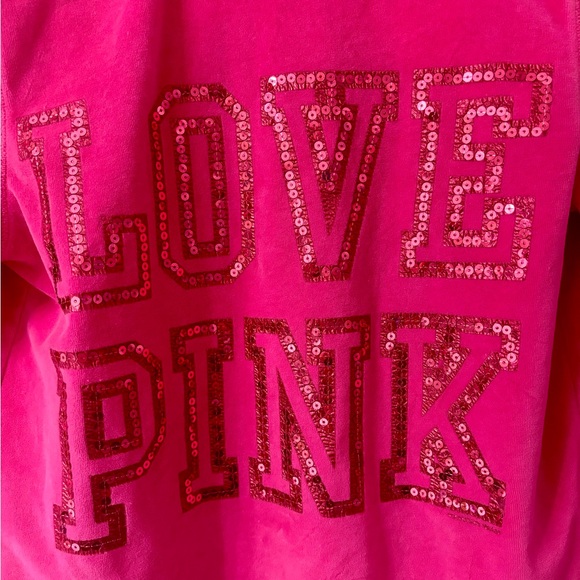 SOLD! Victoria's Secret PINK Bling Sequin LOVE PINK Logo Velour Full Zip Hoodie - Picture 10 of 16